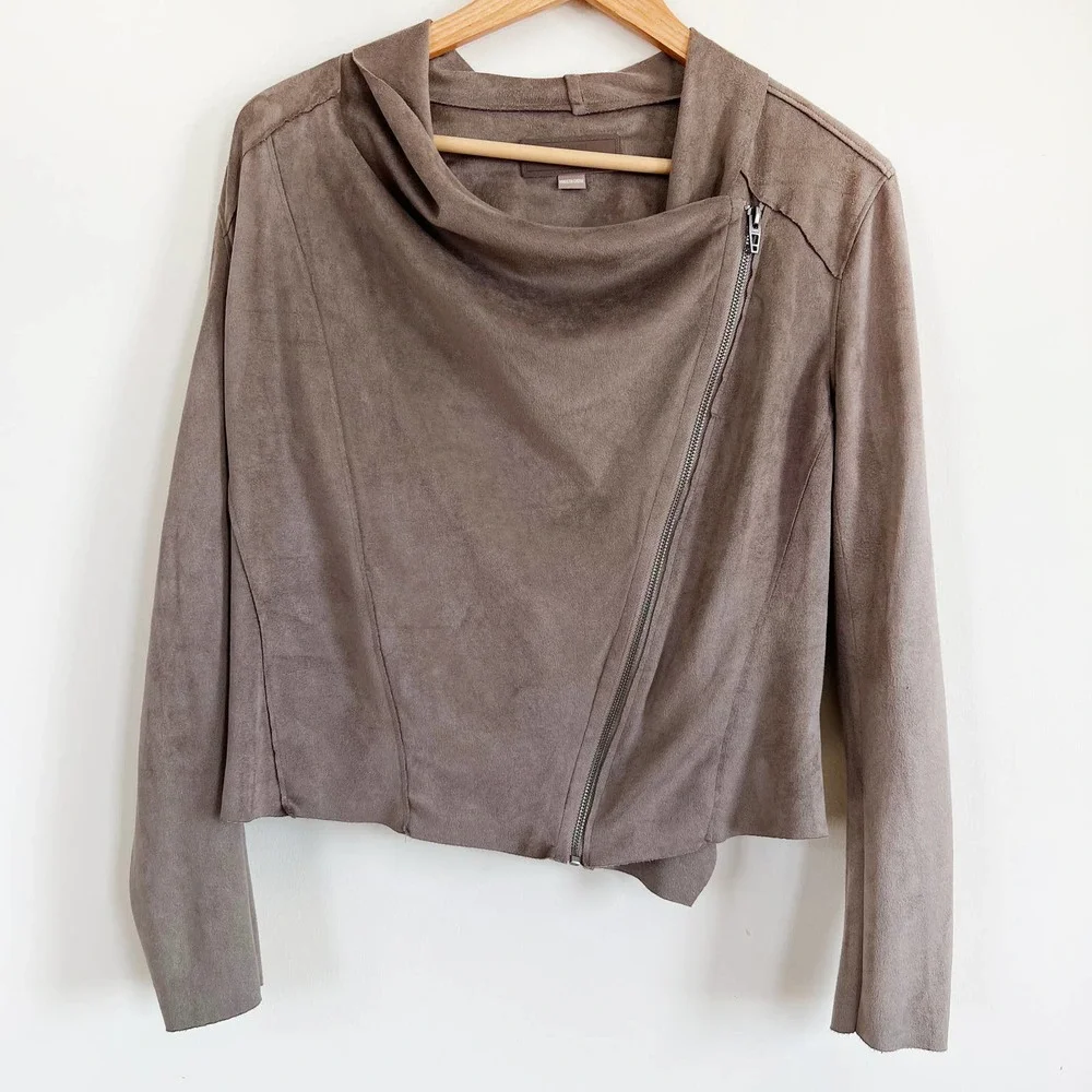 Blank NYC Drape Front Faux Suede Asymmetrical Zip Front Jacket MEDIUM - Picture 2 of 10